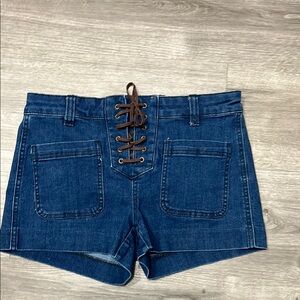 Design Lab Lord & Taylor Blue Jean Shorts with Lace-Up Front 26